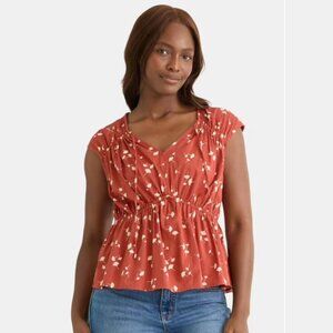 Spade Neck Blouse, Bronze Floral Print